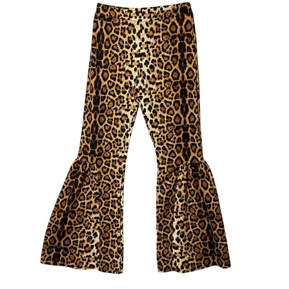 Park Avenue M Leopard Animal Print Bell Bottom Flare Pants Boho Streetwear - Picture 2 of 8